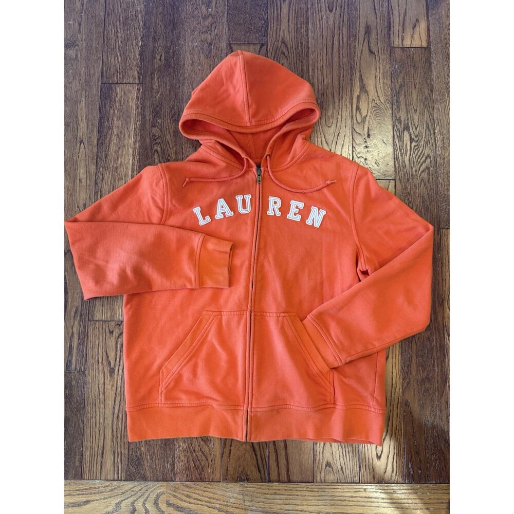 Lauren Jeans Co. Ralph Lauren Orange Full Zip Up Hoodie Men's M Jacket Spell Out